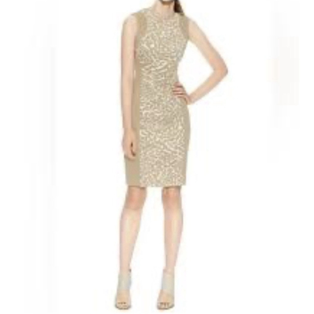Calvin Klein Women's Tan Leopard Sleeveless Sheath Dress Colorblock Size 4